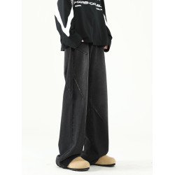 美式復古濶腿牛仔褲男高街cleanfit微喇褲子潮牌寬松直筒拖地長褲