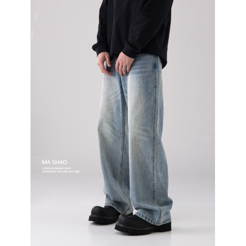 美式復古cleanfit淺藍色牛仔褲男直筒寬松濶腿長褲子2025秋季新款