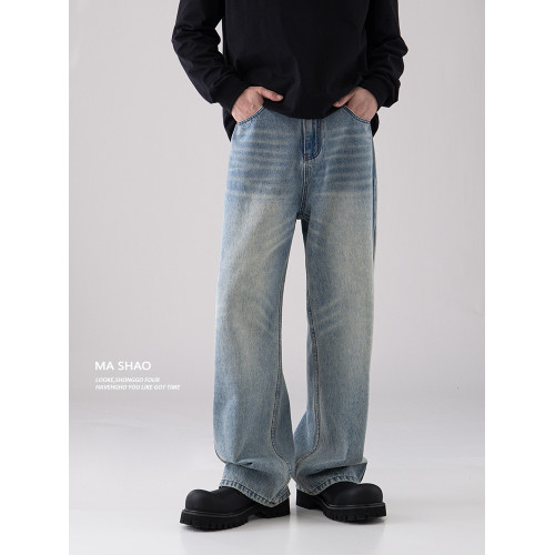 美式復古cleanfit淺藍色牛仔褲男直筒寬松濶腿長褲子2025秋季新款