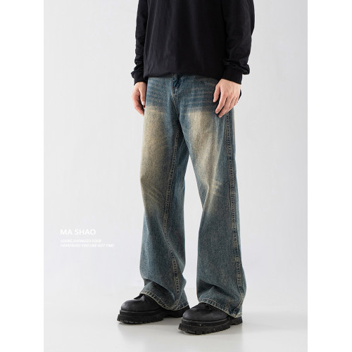 美式復古cleanfit淺藍色牛仔褲男直筒寬松濶腿長褲子2025秋季新款