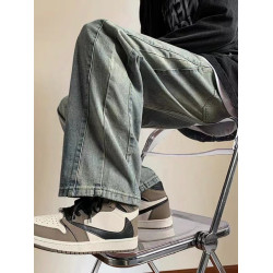 美式高街休閒褲子男松緊腰寬松抽繩百搭直筒濶腿褲秋季新款牛仔褲