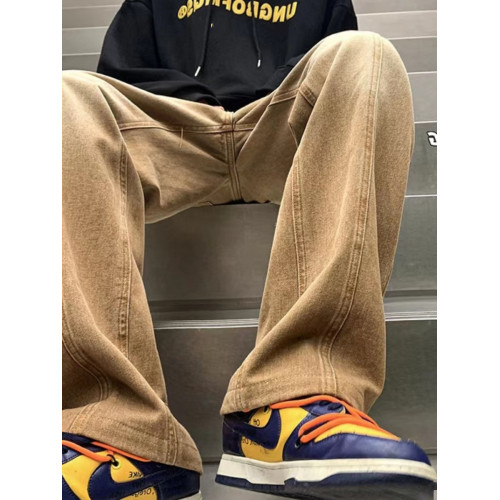 美式高街休閒褲子男松緊腰寬松抽繩百搭直筒濶腿褲秋季新款牛仔褲 美式高街休閒褲子男松緊腰寬松抽繩百搭直筒濶腿褲秋季新款牛仔褲