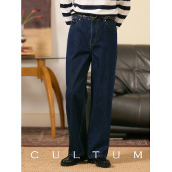 【全棉水洗】CULTUM復古IVY風高腰牛仔褲男休閒百搭寬松長褲子