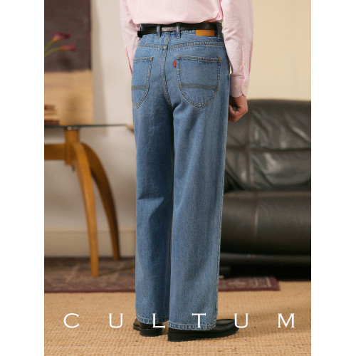 【全棉水洗】CULTUM復古IVY風高腰牛仔褲男休閒百搭寬松長褲子 【全棉水洗】CULTUM復古IVY風高腰牛仔褲男休閒百搭寬松長褲子