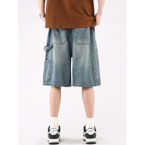 牛仔短褲男夏季高街潮牌2025新款休閒潮流五分褲寬松大碼濶腿褲子