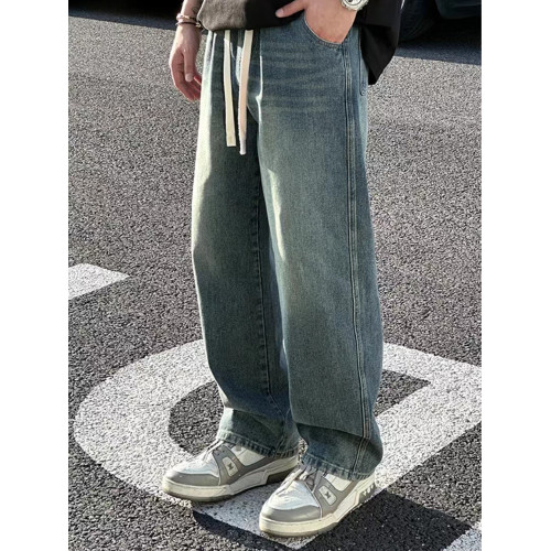 牛仔褲男士直筒寬松2025新款潮牌美式復古休閒男裝松緊百搭長褲子 牛仔褲男士直筒寬松2025新款潮牌美式復古休閒男裝松緊百搭長褲子