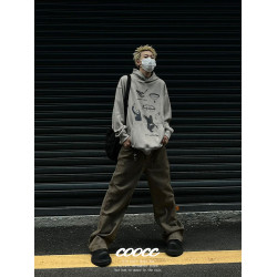 美式高街直筒牛仔褲男新款美拉德復古休閒cleanfit棕色濶腿長褲子