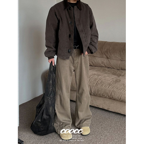 美式高街直筒牛仔褲男新款美拉德復古休閒cleanfit棕色濶腿長褲子 美式高街直筒牛仔褲男新款美拉德復古休閒cleanfit棕色濶腿長褲子