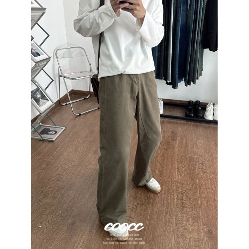 美式高街直筒牛仔褲男新款美拉德復古休閒cleanfit棕色濶腿長褲子 美式高街直筒牛仔褲男新款美拉德復古休閒cleanfit棕色濶腿長褲子