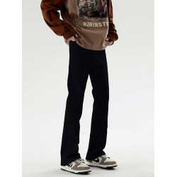 cleanfit牛仔褲男生款修身直筒冬季加絨黑色vibe美式高街微喇褲子