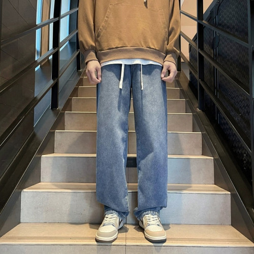 高街復古加絨加厚牛仔褲男冬季2023新款松緊腰直筒寬松保暖濶腿褲 高街復古加絨加厚牛仔褲男冬季2023新款松緊腰直筒寬松保暖濶腿褲