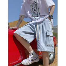 工裝牛仔短褲男夏季歐美高街大口袋五分褲寬松直筒百搭運動中褲潮