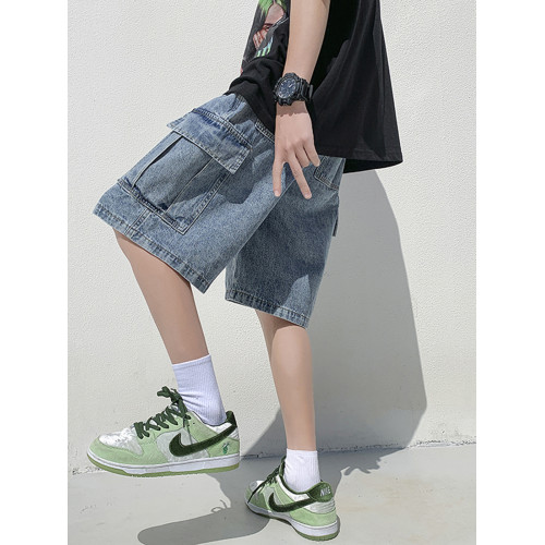 工裝牛仔短褲男夏季歐美高街大口袋五分褲寬松直筒百搭運動中褲潮 工裝牛仔短褲男夏季歐美高街大口袋五分褲寬松直筒百搭運動中褲潮