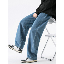 牛仔褲男士秋季美式寬松直筒褲潮牌垂感簡約垂感休閒拖地長褲子女