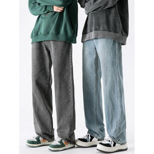 牛仔褲男士秋季美式寬松直筒褲潮牌垂感簡約垂感休閒拖地長褲子女