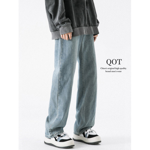 牛仔褲男士秋季美式寬松直筒褲潮牌垂感簡約垂感休閒拖地長褲子女