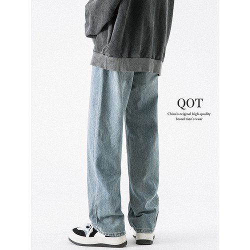 牛仔褲男士秋季美式寬松直筒褲潮牌垂感簡約垂感休閒拖地長褲子女