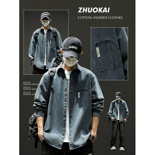 美式牛仔襯衫男款秋冬水洗工裝休閒長袖襯衣男生復古冬季加絨外套