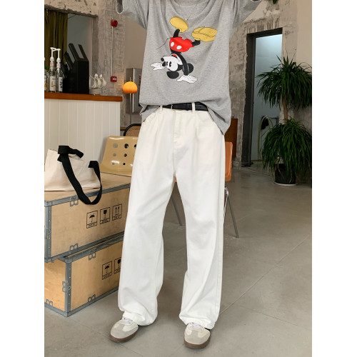 ONELYC1NS 韓系簡約純色寬松直筒牛仔褲男高搭濶腿白色長褲子 ONELYC1NS 韓系簡約純色寬松直筒牛仔褲男高搭濶腿白色長褲子