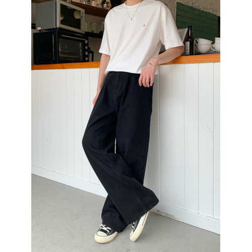 ONELYC1NS 韓系簡約純色寬松直筒牛仔褲男高搭濶腿白色長褲子 ONELYC1NS 韓系簡約純色寬松直筒牛仔褲男高搭濶腿白色長褲子