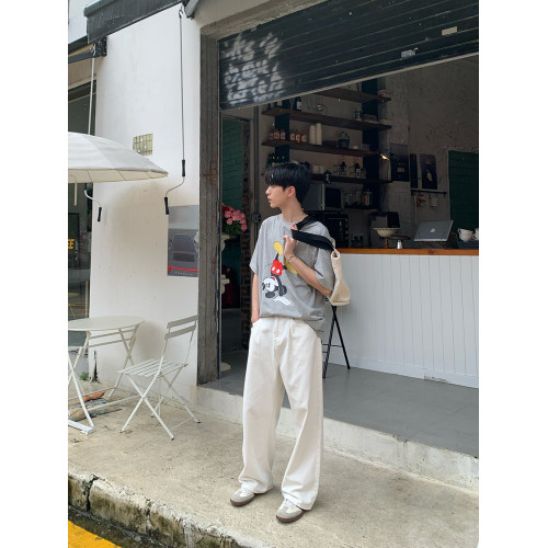 ONELYC1NS 韓系簡約純色寬松直筒牛仔褲男高搭濶腿白色長褲子 ONELYC1NS 韓系簡約純色寬松直筒牛仔褲男高搭濶腿白色長褲子