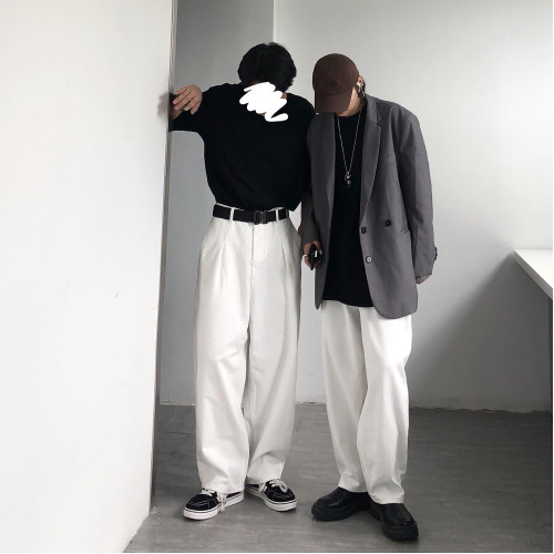 港風古著痞帥白色牛仔大碼長褲男ins日系oversize寬松顯瘦濶腿褲 港風古著痞帥白色牛仔大碼長褲男ins日系oversize寬松顯瘦濶腿褲
