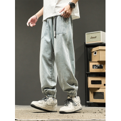 牛仔褲男士秋季束腳工裝褲男生春秋美式痞帥寬鬆休閒褲子潮牌男褲