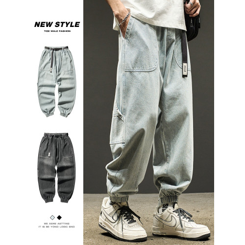 牛仔褲男士秋季束腳工裝褲男生春秋美式痞帥寬松休閒褲子潮牌男褲 牛仔褲男士秋季束腳工裝褲男生春秋美式痞帥寬松休閒褲子潮牌男褲