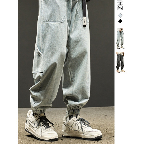 牛仔褲男士秋季束腳工裝褲男生春秋美式痞帥寬松休閒褲子潮牌男褲 牛仔褲男士秋季束腳工裝褲男生春秋美式痞帥寬松休閒褲子潮牌男褲