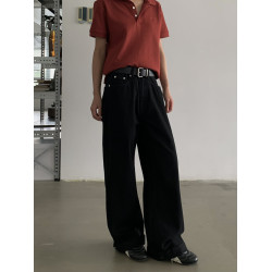 INKNOTS美式復古基礎寬松直筒純色牛仔褲男女濶腿潮牌拖地休閒褲