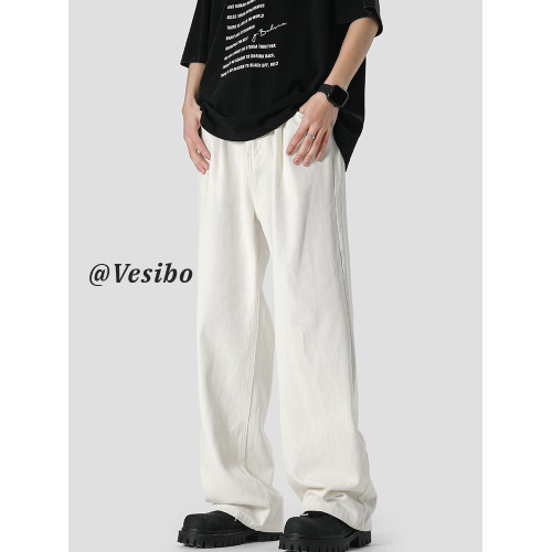 白色牛仔褲男秋季Cleanfit潮牌百搭濶腿褲子美式高街痞帥直筒長褲 白色牛仔褲男秋季Cleanfit潮牌百搭濶腿褲子美式高街痞帥直筒長褲