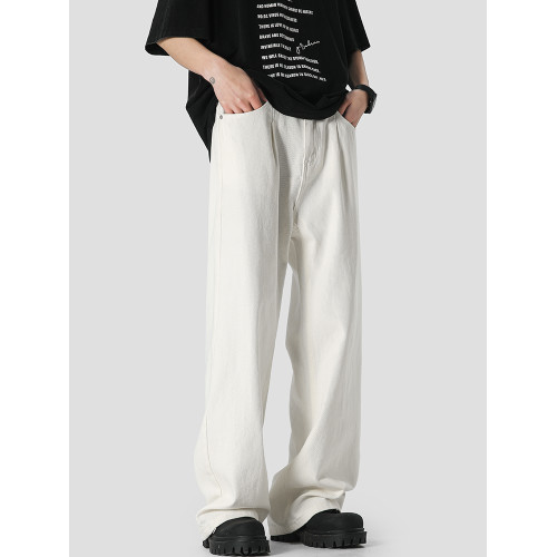 白色牛仔褲男秋季Cleanfit潮牌百搭濶腿褲子美式高街痞帥直筒長褲 白色牛仔褲男秋季Cleanfit潮牌百搭濶腿褲子美式高街痞帥直筒長褲