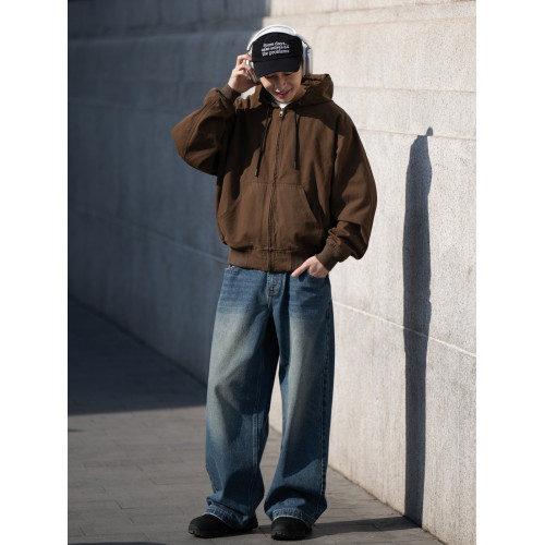 BELLKENIDEA 重磅水洗棉直筒寬松廓形牛仔長褲男簡約潮流行