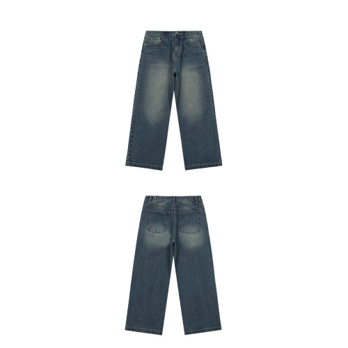 BELLKENIDEA 重磅水洗棉直筒寬松廓形牛仔長褲男簡約潮流行