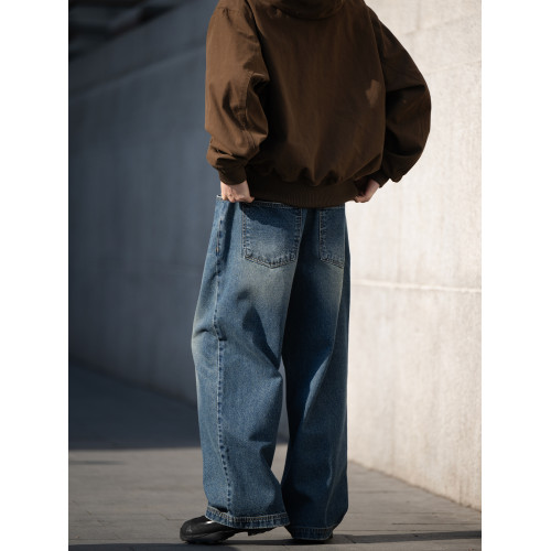 BELLKENIDEA 重磅水洗棉直筒寬松廓形牛仔長褲男簡約潮流行