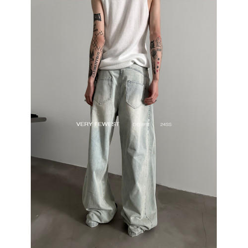 VERY FEWEST 小衆做舊黃水洗濶腿牛仔褲金屬紐釦調節設計拖地褲 VERY FEWEST 小衆做舊黃水洗濶腿牛仔褲金屬紐釦調節設計拖地褲