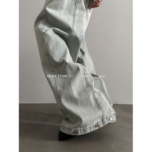 VERY FEWEST 小衆做舊黃水洗濶腿牛仔褲金屬紐釦調節設計拖地褲 VERY FEWEST 小衆做舊黃水洗濶腿牛仔褲金屬紐釦調節設計拖地褲