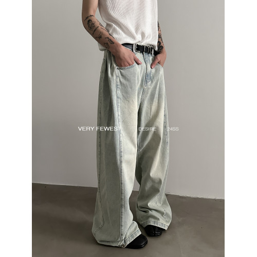 VERY FEWEST 小衆做舊黃水洗濶腿牛仔褲金屬紐釦調節設計拖地褲 VERY FEWEST 小衆做舊黃水洗濶腿牛仔褲金屬紐釦調節設計拖地褲