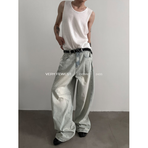 VERY FEWEST 小衆做舊黃水洗濶腿牛仔褲金屬紐釦調節設計拖地褲 VERY FEWEST 小衆做舊黃水洗濶腿牛仔褲金屬紐釦調節設計拖地褲