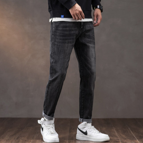 黑色大碼牛仔褲男高彈力修身小腳褲高腰胖子加肥加大碼男褲加絨厚 黑色大碼牛仔褲男高彈力修身小腳褲高腰胖子加肥加大碼男褲加絨厚