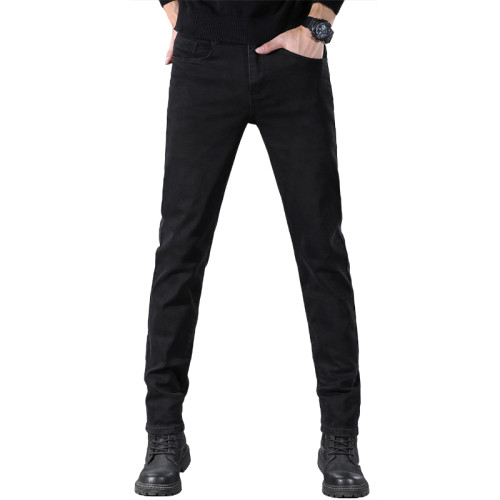 黑色大碼牛仔褲男高彈力修身小腳褲高腰胖子加肥加大碼男褲加絨厚 黑色大碼牛仔褲男高彈力修身小腳褲高腰胖子加肥加大碼男褲加絨厚