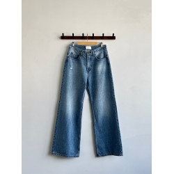 UTIMUS藍色牛仔褲2021M版型寬松微喇藍牛長褲高腰直筒褲淺藍色