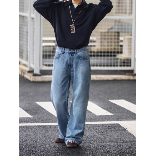 UTIMUS藍色牛仔褲2021M版型寬松微喇藍牛長褲高腰直筒褲淺藍色 UTIMUS藍色牛仔褲2021M版型寬松微喇藍牛長褲高腰直筒褲淺藍色