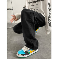 牛仔褲男寬松直筒白色休閒長褲加絨墜感濶腿褲子男冬季高街拖地褲