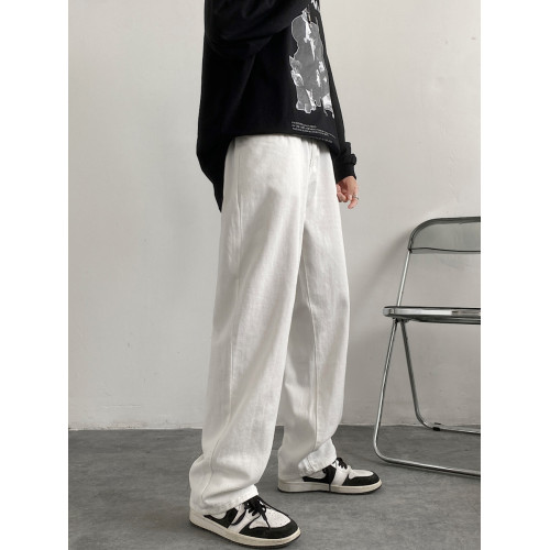 牛仔褲男寬松直筒白色休閒長褲加絨墜感濶腿褲子男冬季高街拖地褲 牛仔褲男寬松直筒白色休閒長褲加絨墜感濶腿褲子男冬季高街拖地褲