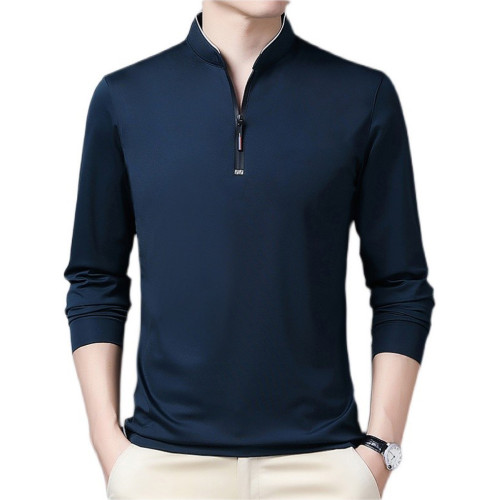 恒源祥高檔長袖t恤男休閒薄款體恤上衣春秋季中年男裝立領打底衫