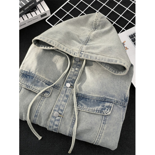 春秋季水洗牛仔夾克男士寬松連帽工裝上衣hiphop美式復古潮牌外套 春秋季水洗牛仔夾克男士寬松連帽工裝上衣hiphop美式復古潮牌外套