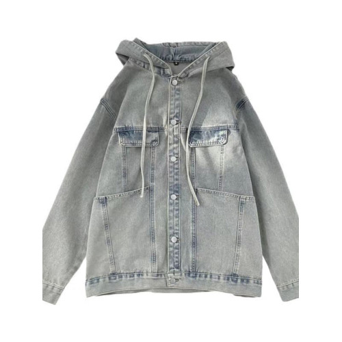 春秋季水洗牛仔夾克男士寬松連帽工裝上衣hiphop美式復古潮牌外套 春秋季水洗牛仔夾克男士寬松連帽工裝上衣hiphop美式復古潮牌外套