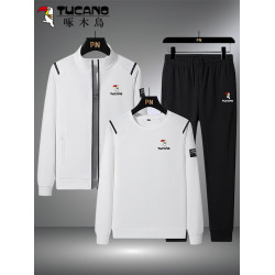 啄木鳥運動套裝男士秋冬季跑步休閒大碼運動服開衫衛衣三件套男裝