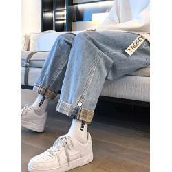 特大碼300斤水洗哈倫牛仔褲男春秋復古潮牌寬松直筒休閒濶腿褲子2